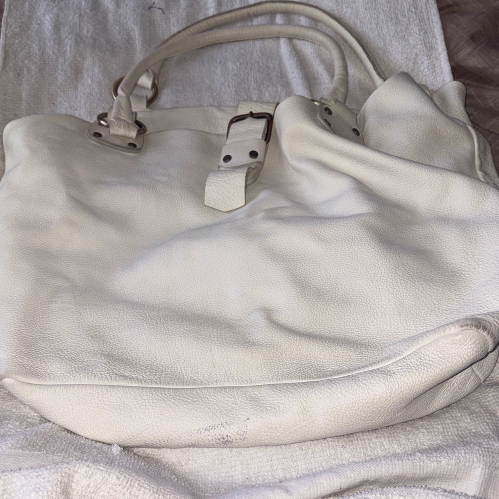 TED BENSON. Elegant White Leather Tote Bag XLarge